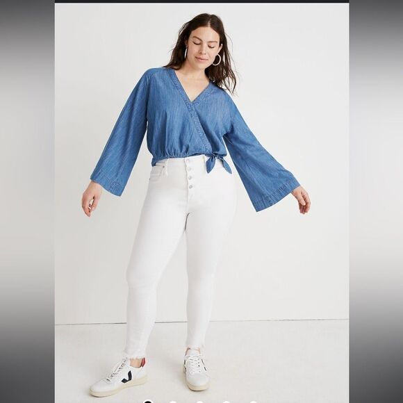 Madewell white 10" High-Rise Skinny Crop Jeans: Button-Front Edition size 32 EUC - Picture 1 of 10